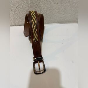 Trafalgar Men's Braided Leather Belt with Gold Buckle Size 36